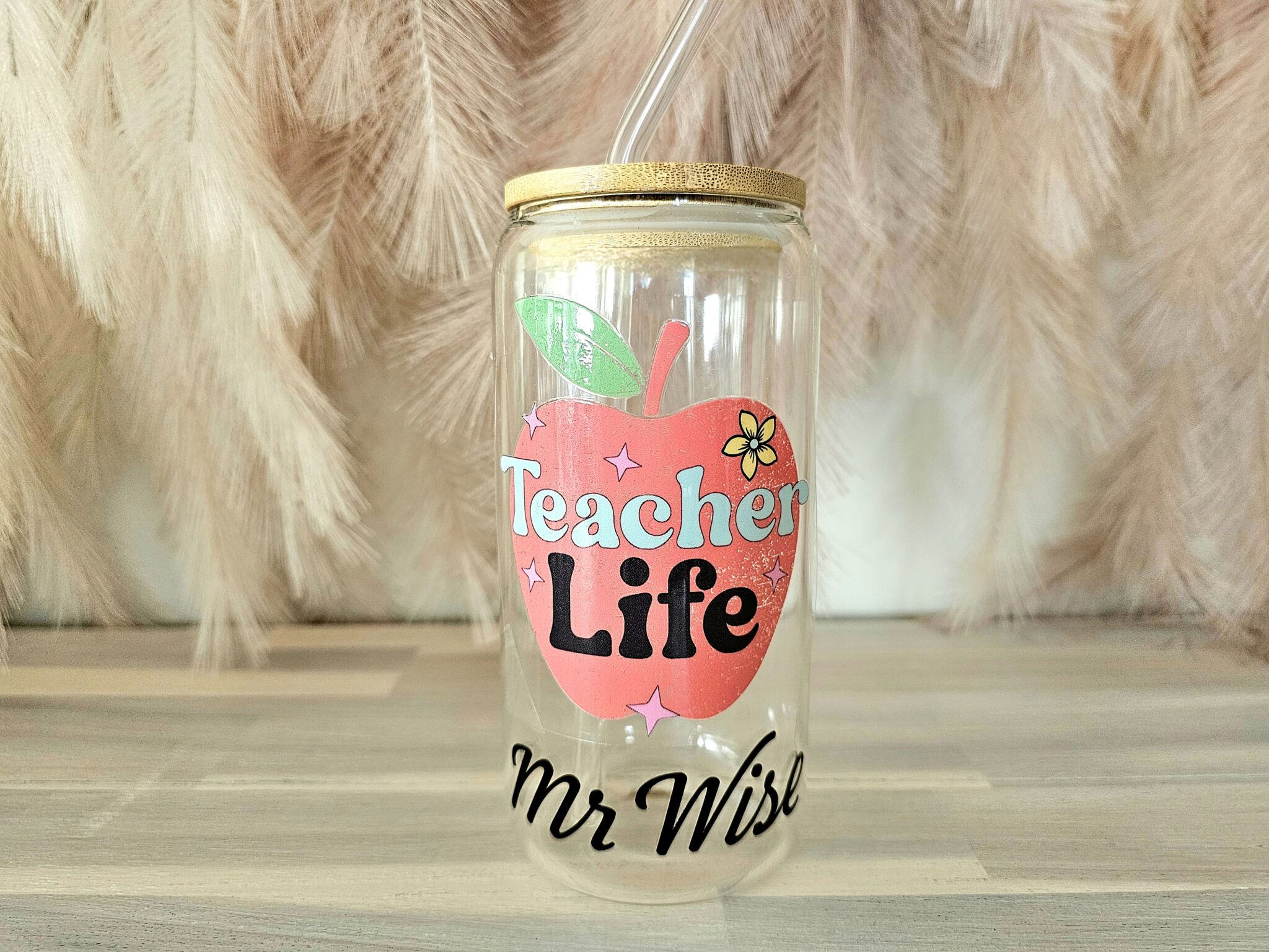 Personalised Teacher Glass Tumbler Apple Bee Kind Designs