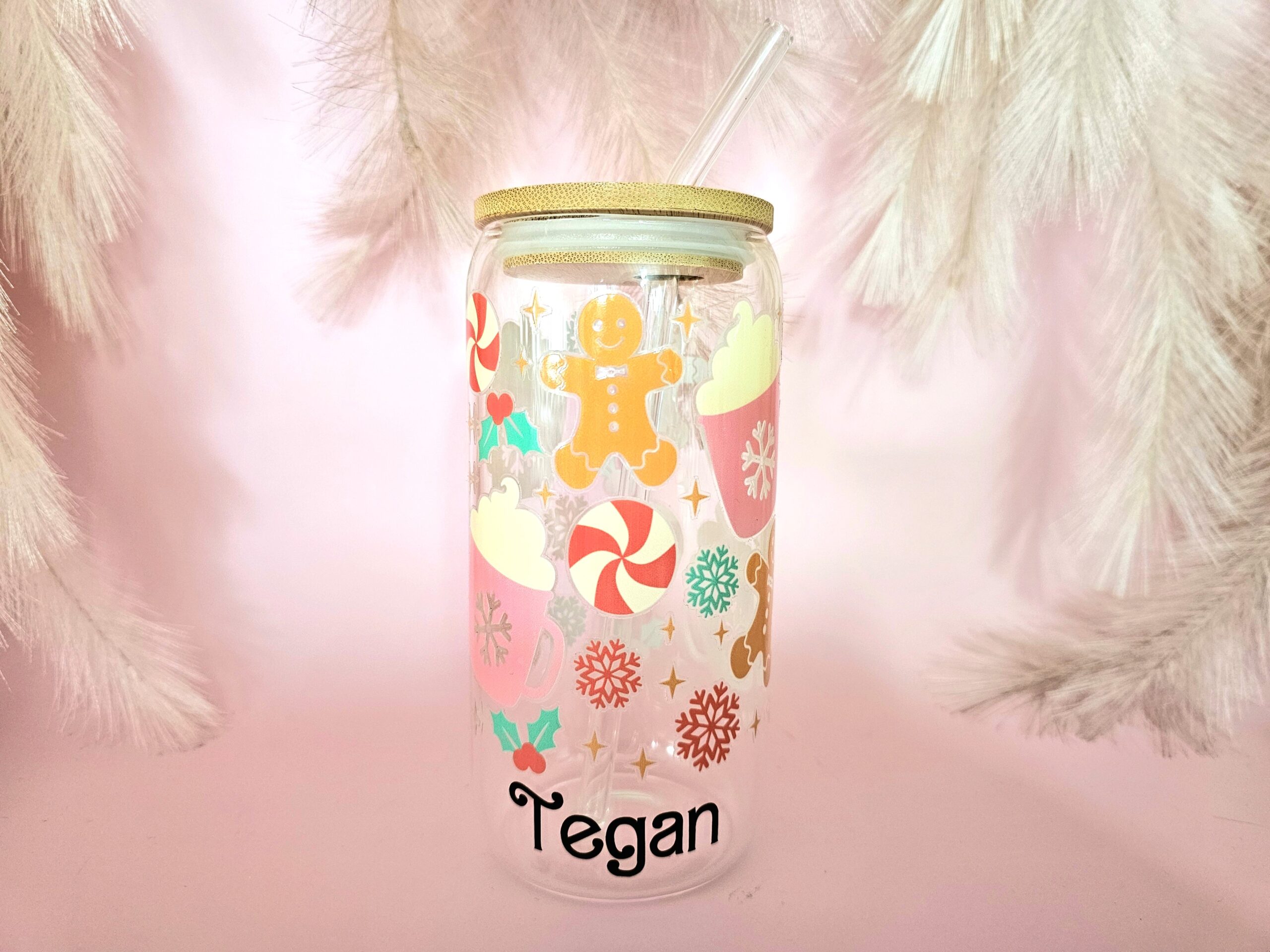 Christmas Glass Personalised Tumbler - Gingerbread