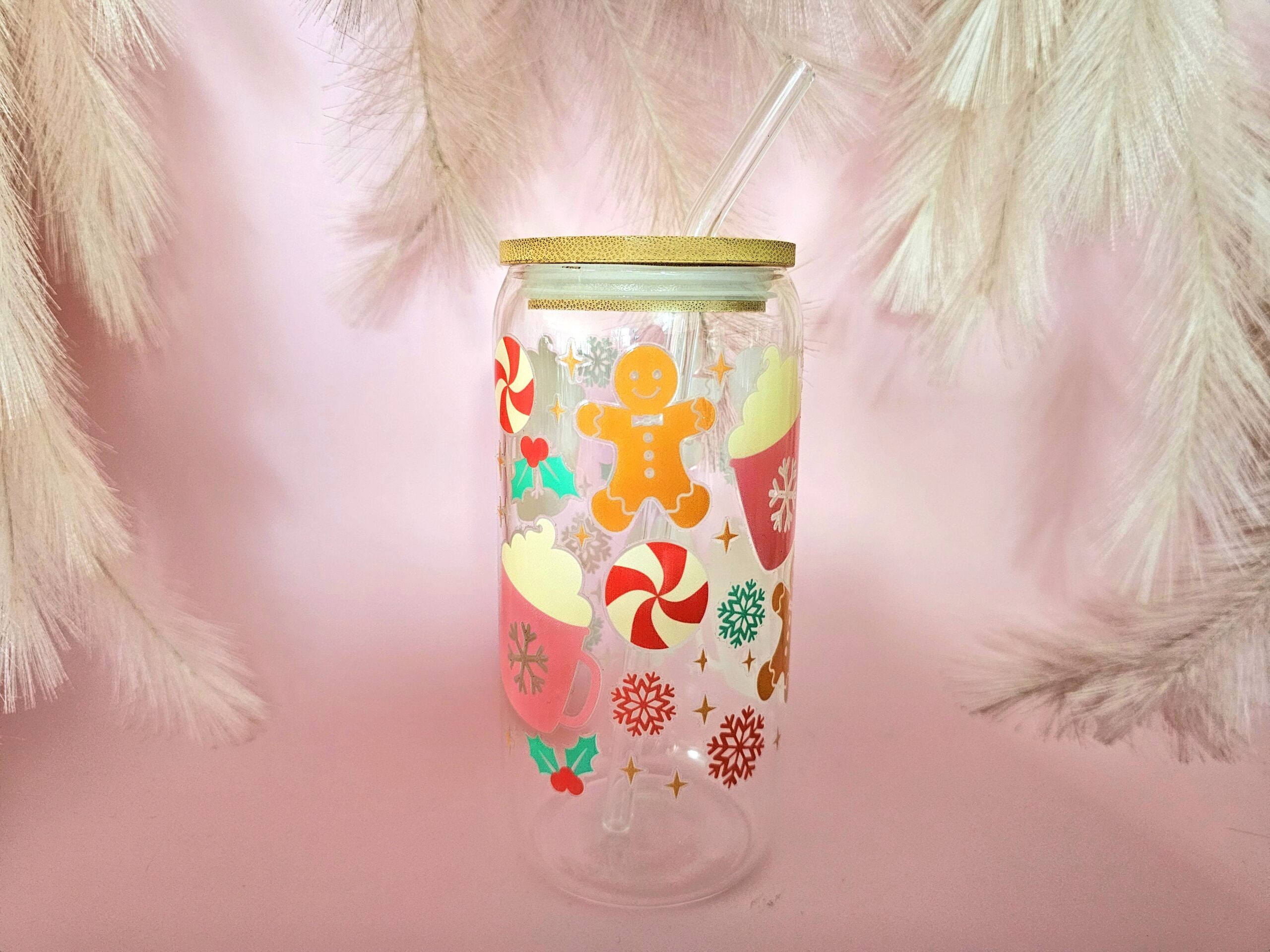 Christmas Glass Personalised Tumbler - Gingerbread - Image 2